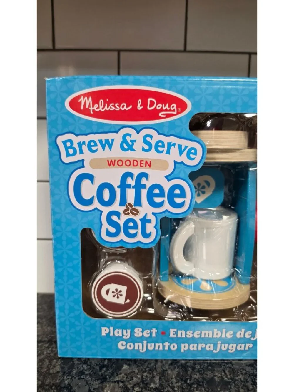 MELISSA AND DOUG BREW AND SERVE COFFEE BARISTA WOODEN PLAY KITCHEN FAKE FOOD SET